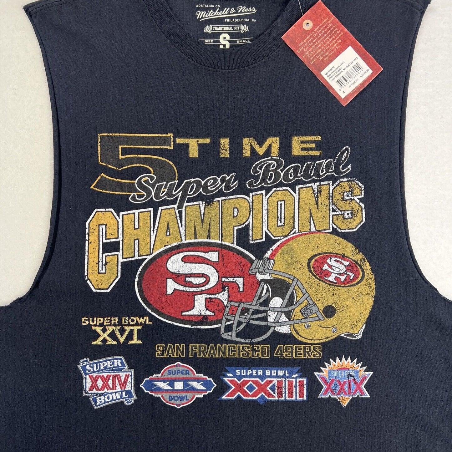 Mitchell & Ness Mens Muscle T-Shirt San Francisco 49ers 5 Time Champs Size Small