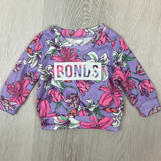 Bonds Babies Pink Floral Pattern Pullover Sweatshirt Jumper Size 3-6 Months