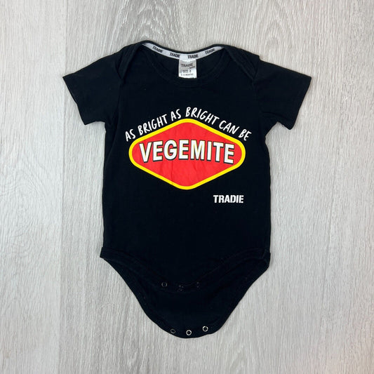 Tradie Baby Kids Black Vegemite Top Size 6-12 Months