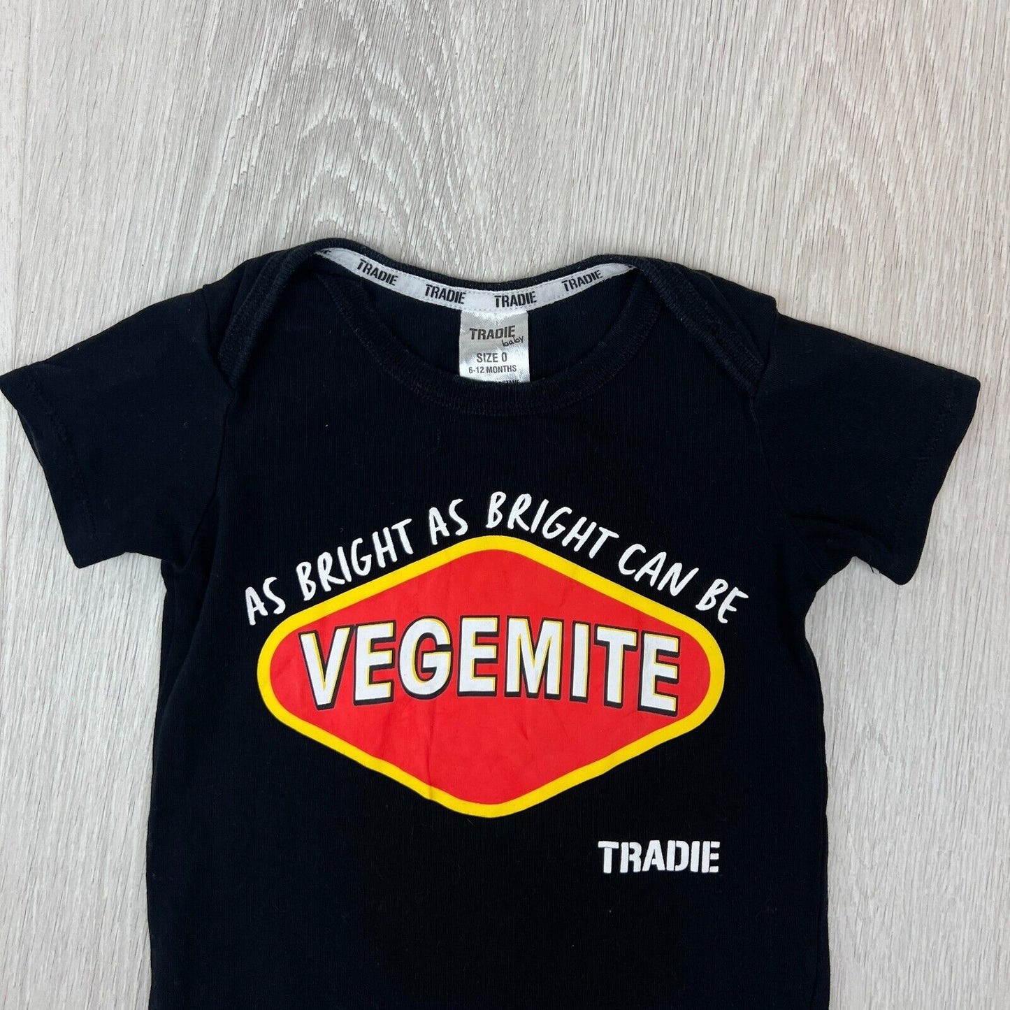 Tradie Baby Kids Black Vegemite Top Size 6-12 Months