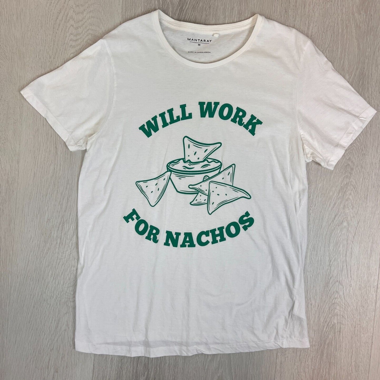 Mantaray Will Work For Tacos Mens White T-Shirt Size Medium