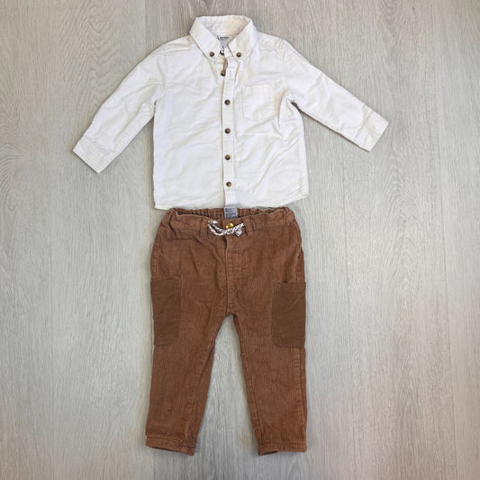 Anko Baby Boys Outfit Size 1 Years (Button Up Shirt and Cord Pants)