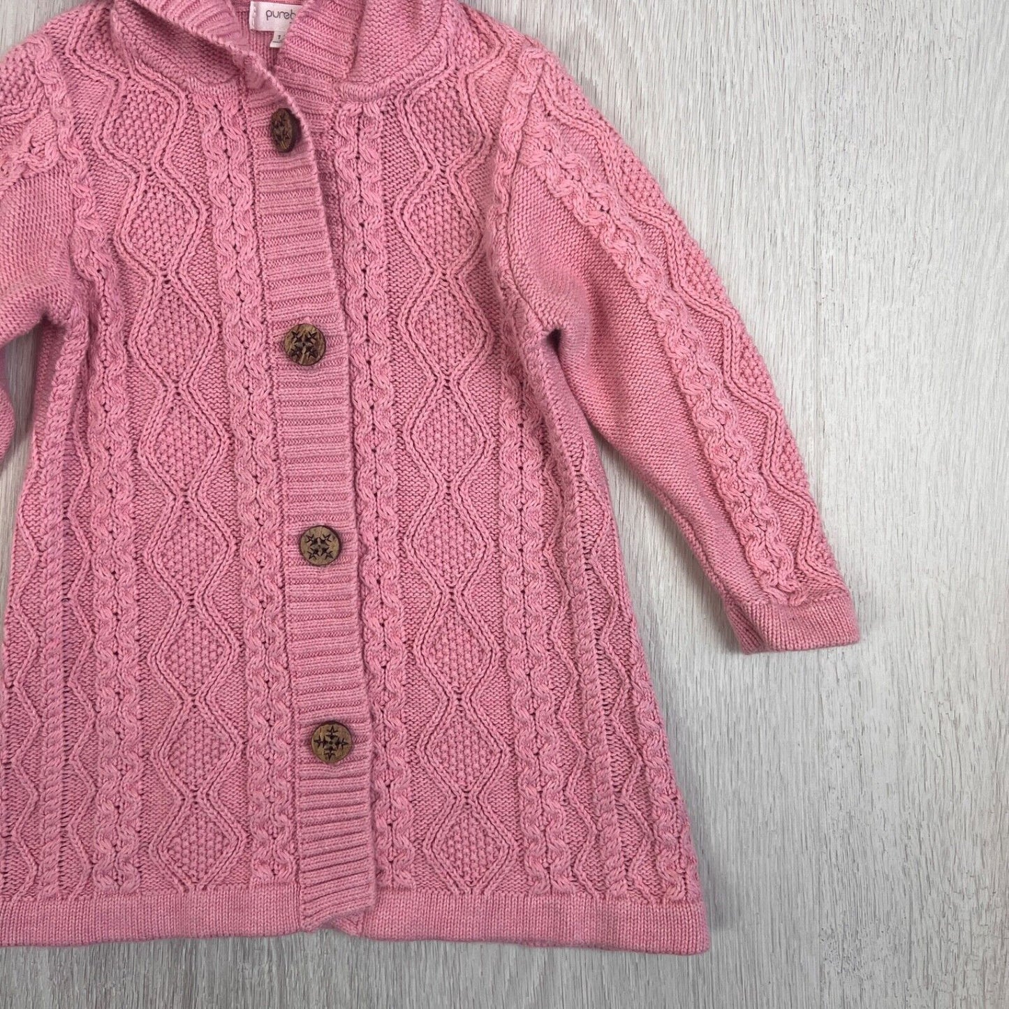 Pure Baby Girls Knitted Pink Organic Cotton Cardigan Hoodie Size 12 - 18 Months