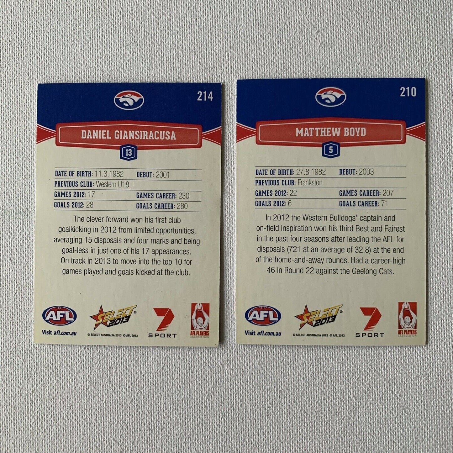 Select 2013 AFL Aussie Rules Collector Sports Cards Western Bulldogs