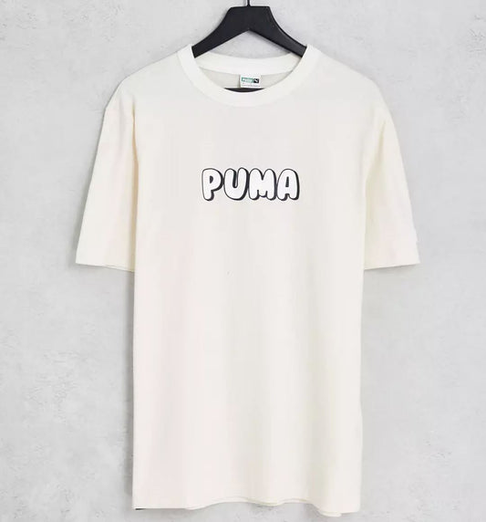 Puma Bubble Logo Mens Off White Oversized T-Shirt Size XL