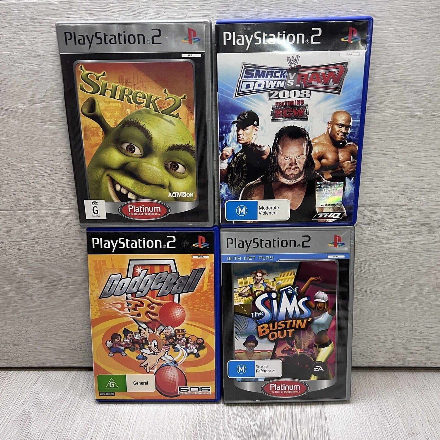 Shrek 2, Dodgeball, The Sims Bustin' Out Smackdown vs Raw - Playstation 2 (PAL)