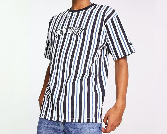 New Era New York Oversized Stripe Mens T-Shirt Size Medium