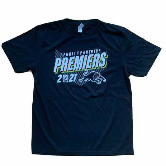 NRL Penrith Panthers Premiers 2021 Mens Black T-Shirt Rugby League (New)