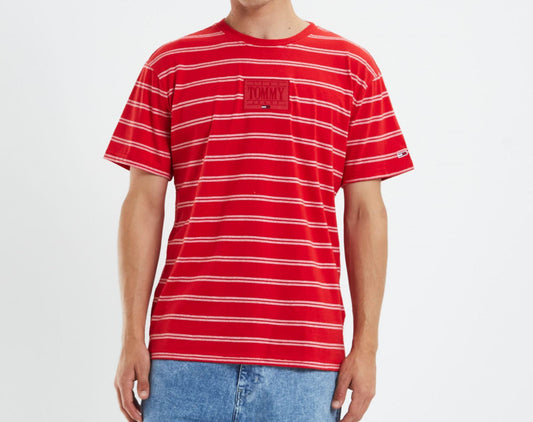 Tommy Hilfiger Striped Red Mens T-Shirt Size Large