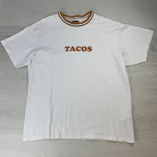 Loose Fit Cotton On 'Tacos' Mens White T-Shirt Size Medium