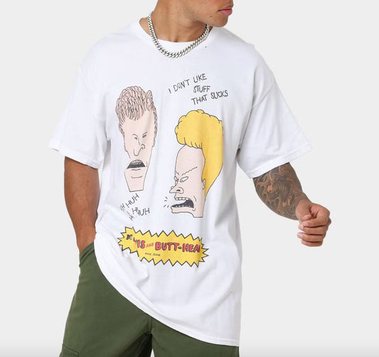 American Thrift X Beavis & Butthead Stuff Sucks Mens White T-Shirt Size Large