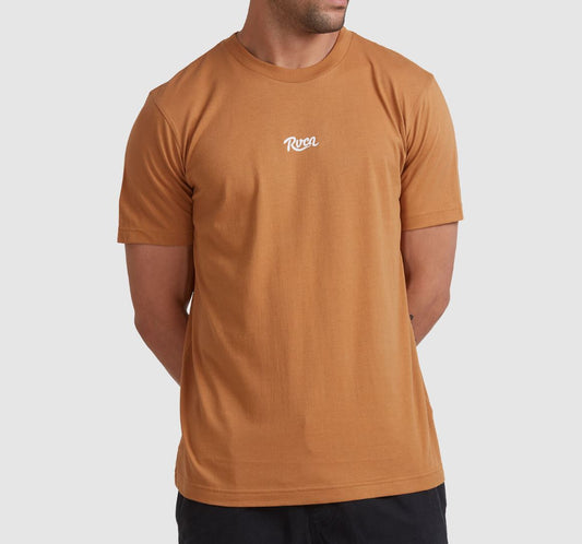 RVCA Script Mens Yellow-Brown T-Shirt Size Medium