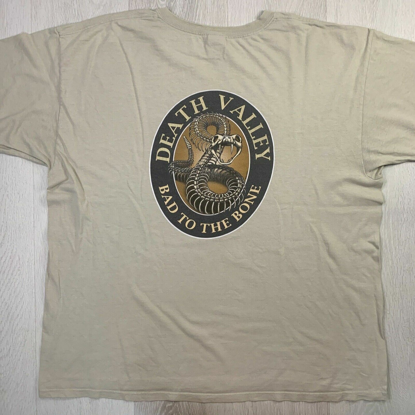 Death Valley Bad To The Bone Snake Skeleton Beige Mens T-Shirt Size 2XL