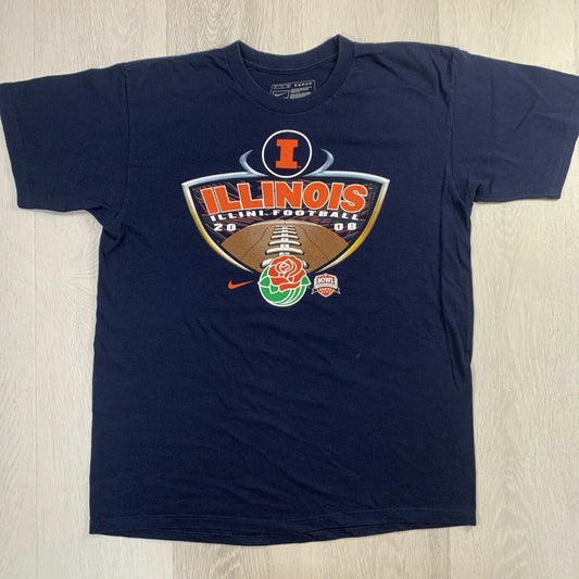 NIKE Illinois College Football 2008 Mens Blue T-Shirt Size Small