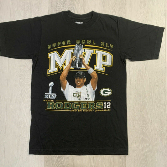 Reebok Aaron Rodgers MVP 2011 Green Bay Packers Mens Black T-Shirt Size Small