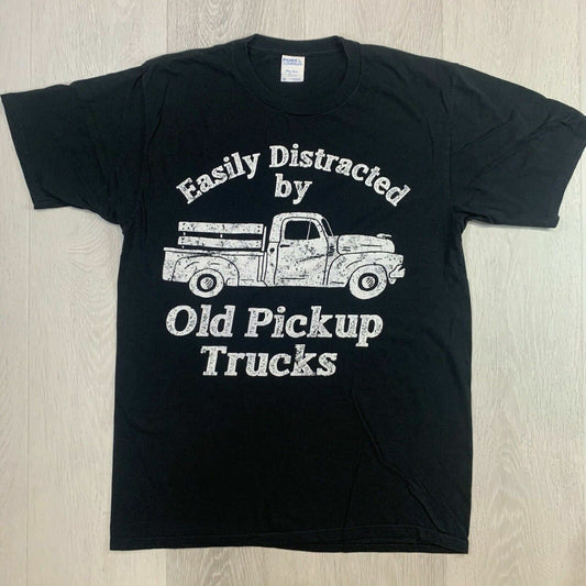 Easily Distracted By Old Pick Up Trucks Mens Black T-Shirt Size Medium