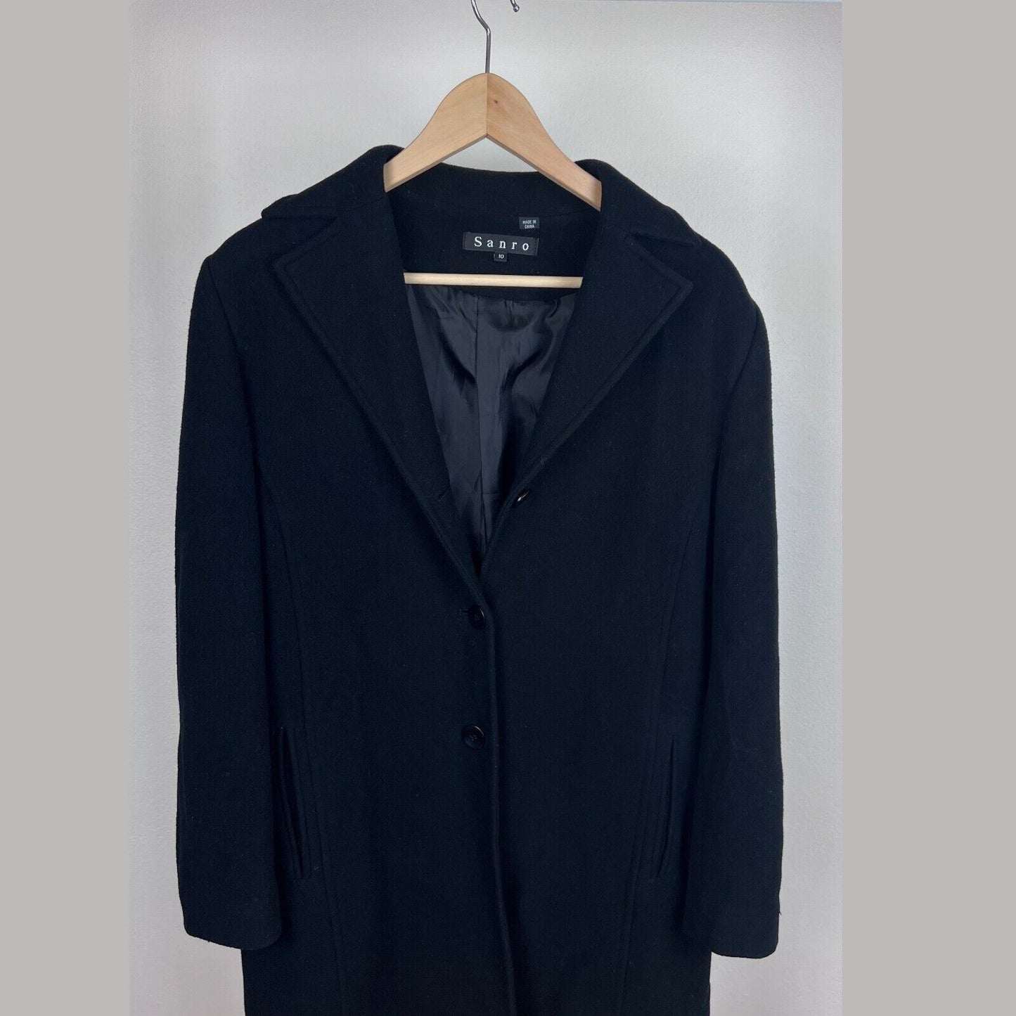 Sanro Womens Black Overcoat Size 10