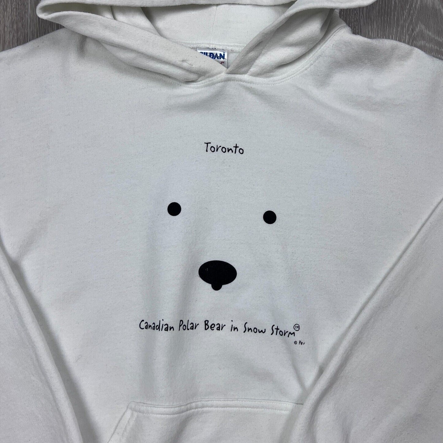 Unisex Toronto, Canada Polar Bear Print White Pullover Hoodie Size Medium