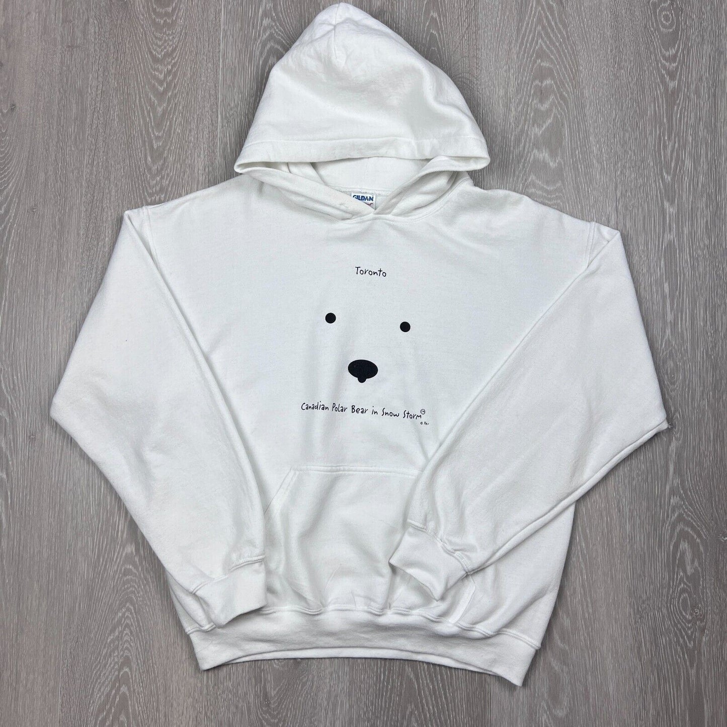 Unisex Toronto, Canada Polar Bear Print White Pullover Hoodie Size Medium