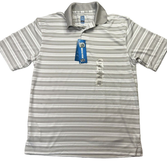 PGA Tour Mens White Striped Golf Polo Shirt Size Small (New)