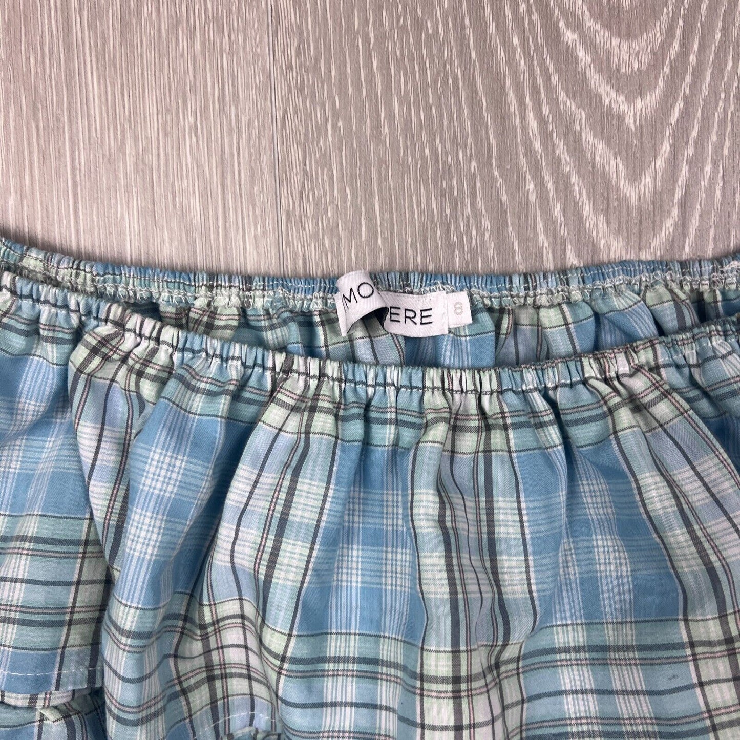 Atmos & Here Womens Plaid Ruffle Top Short Sleeve Size 8