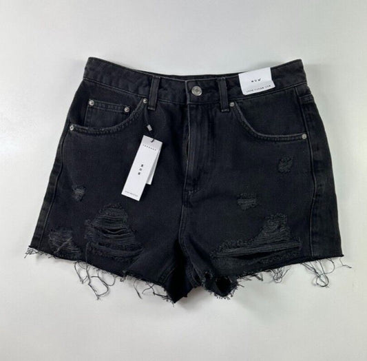 Topshop Mom Womens Black Denim Distressed Shorts Size 10 (New)