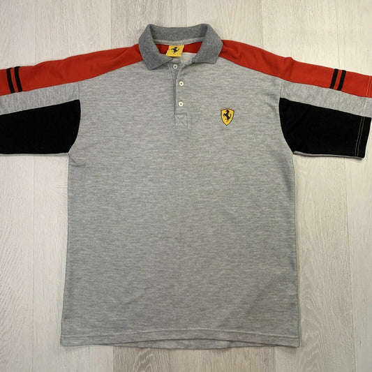 Vintage Ferrari Mens Grey Short Sleeve Polo Shirt XL (1996)