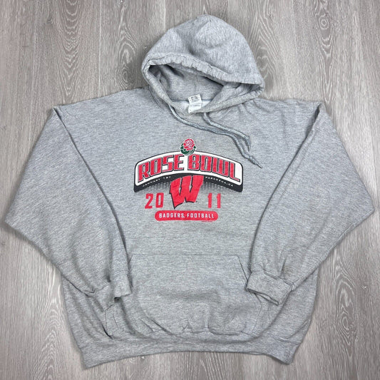 Wisconsin Badgers Football Rose Bowl 2011 Mens Grey Pullover Hoodie Size XL