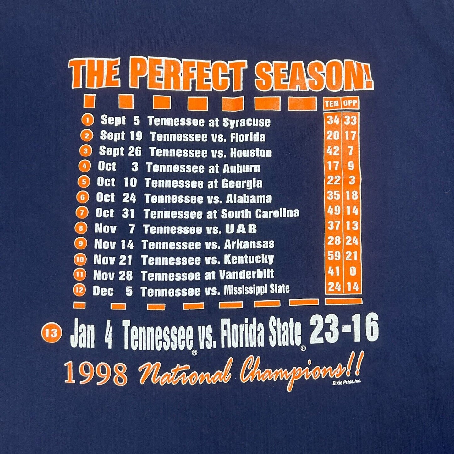 Russell Athletic University of Tennessee 1998 National Champs T-Shirt Size Large