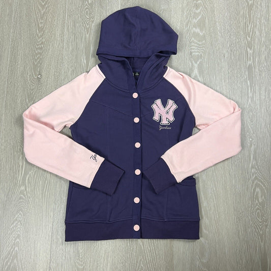 Majestic New York Yankees Baseball Womens Button Up Purple Hoodie Size Small