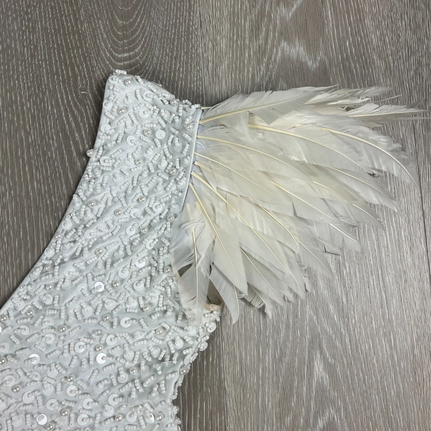 House Of Priscilla White Beaded Feathered Leotard Adults Size 6