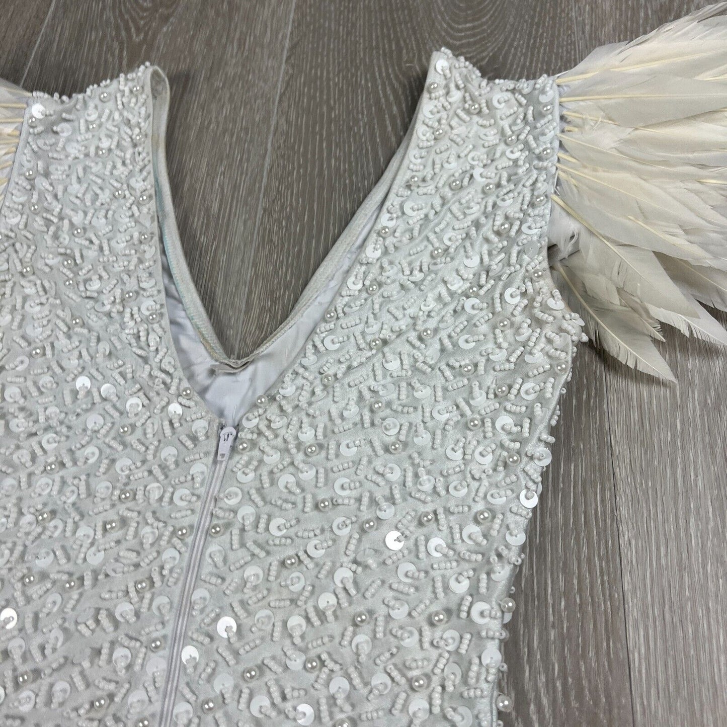 House Of Priscilla White Beaded Feathered Leotard Adults Size 6