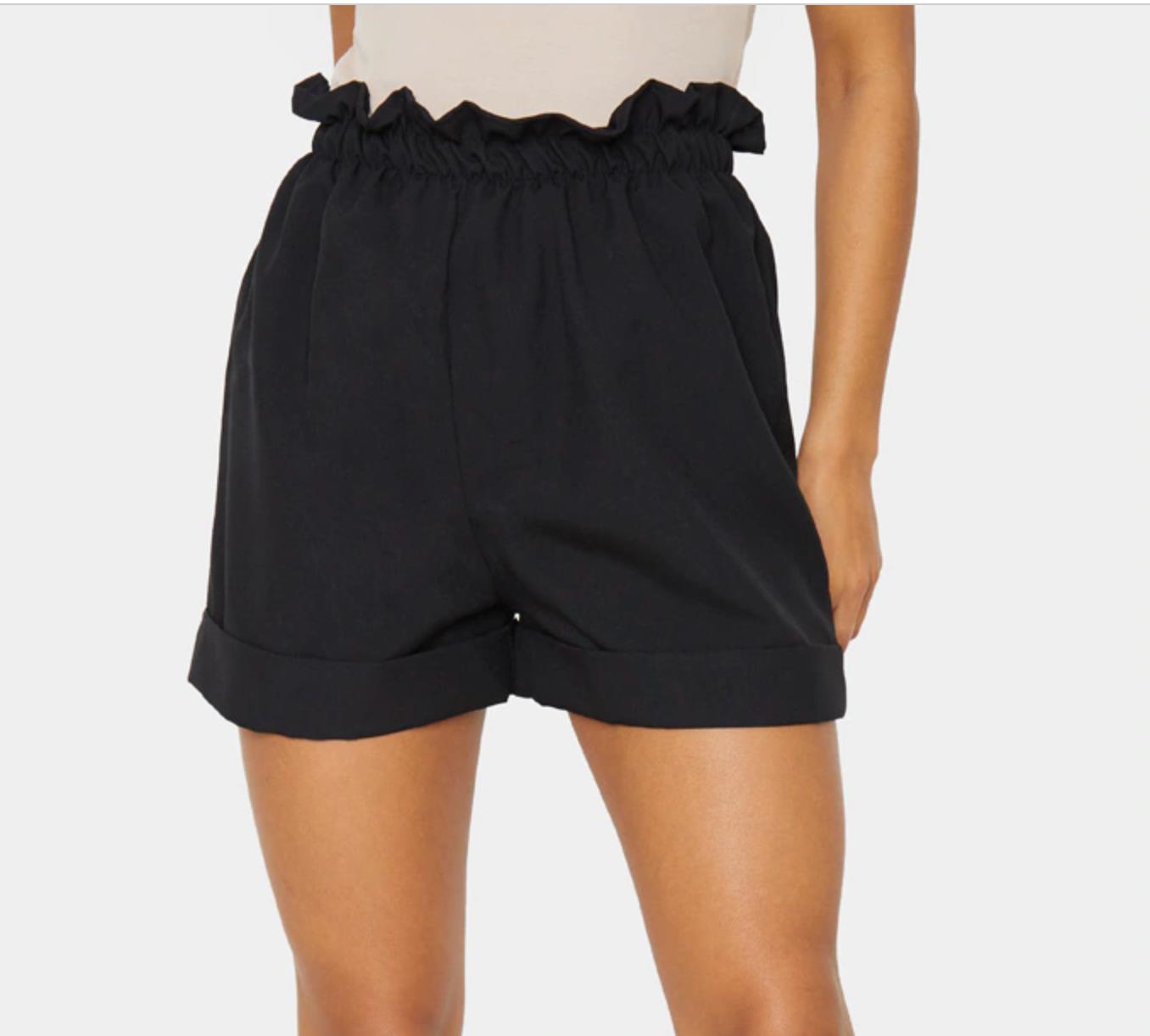 PrettyLittleThing Womens Black Woven Turn Up Hem Shorts Size 8 (New)