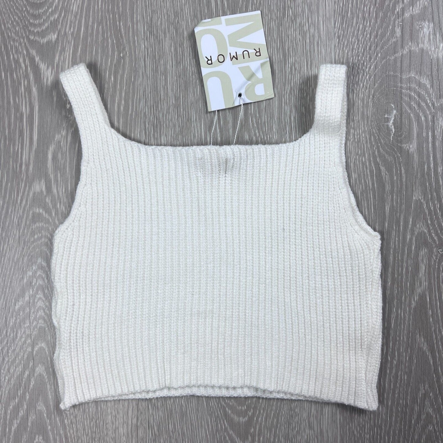 Rumor Womens White Knitted Cropped Tank Top Size S/M (New)