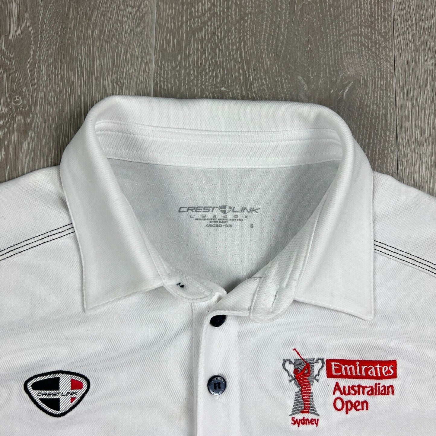 Crest Link Emirates Australian Open Mens White Golf Polo Shirt Size S