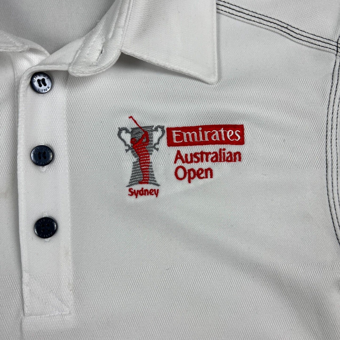 Crest Link Emirates Australian Open Mens White Golf Polo Shirt Size S