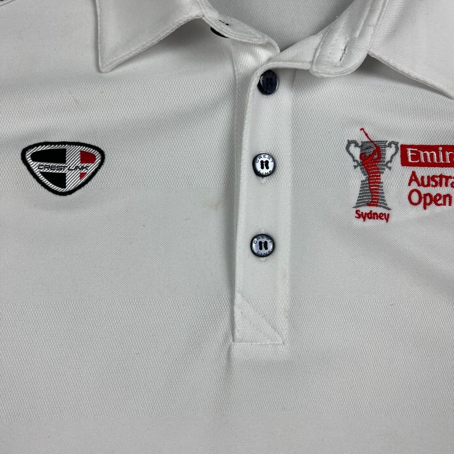 Crest Link Emirates Australian Open Mens White Golf Polo Shirt Size S