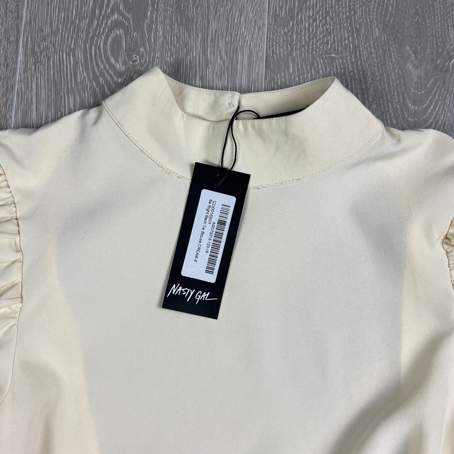 Nasty Gal Puff Sleeve Backless Tie Blouse Cream Size 8 (New)