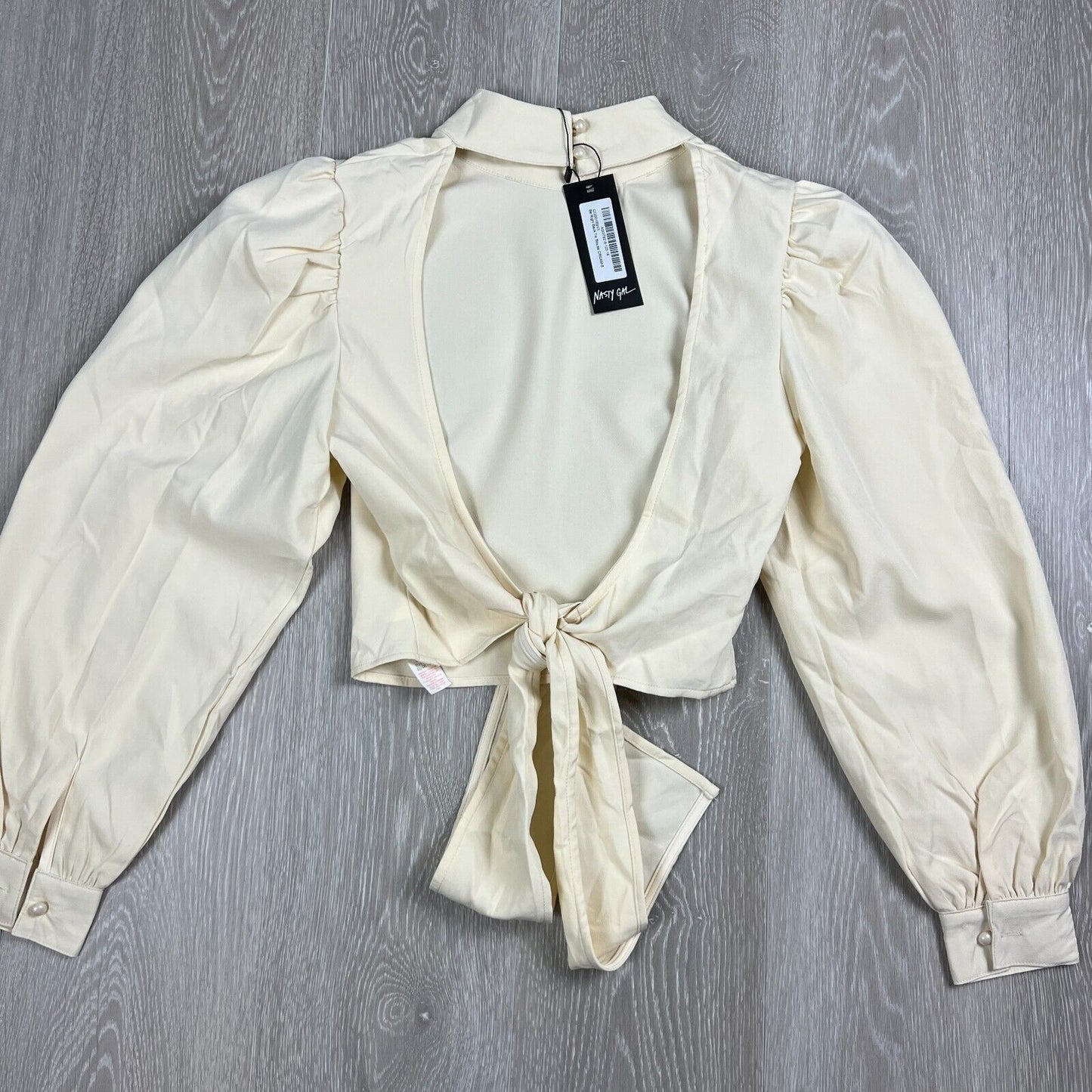 Nasty Gal Puff Sleeve Backless Tie Blouse Cream Size 8 (New)