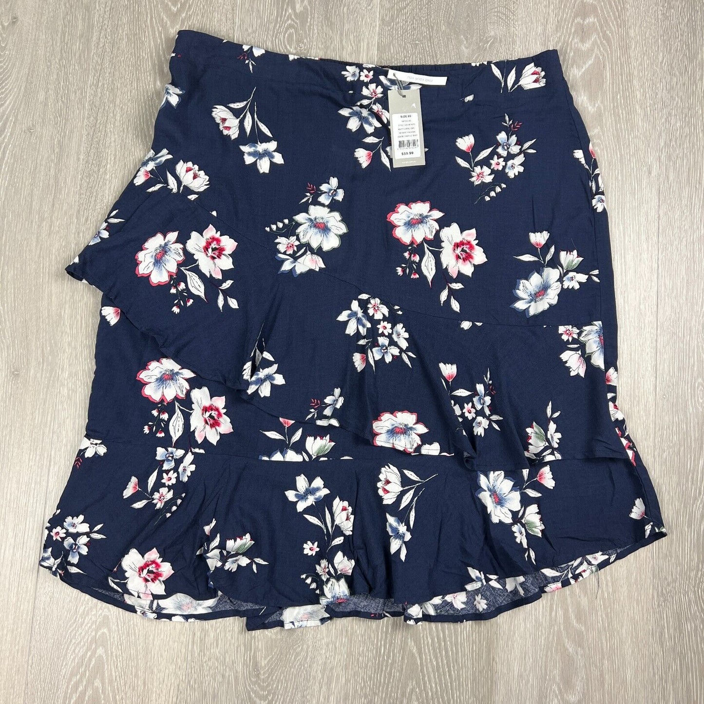 Katies Navy Floral Double Ruffel Womens Skirt Size 20 (New)