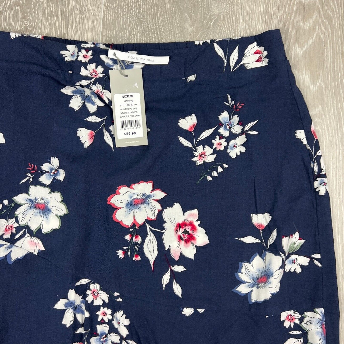 Katies Navy Floral Double Ruffel Womens Skirt Size 20 (New)