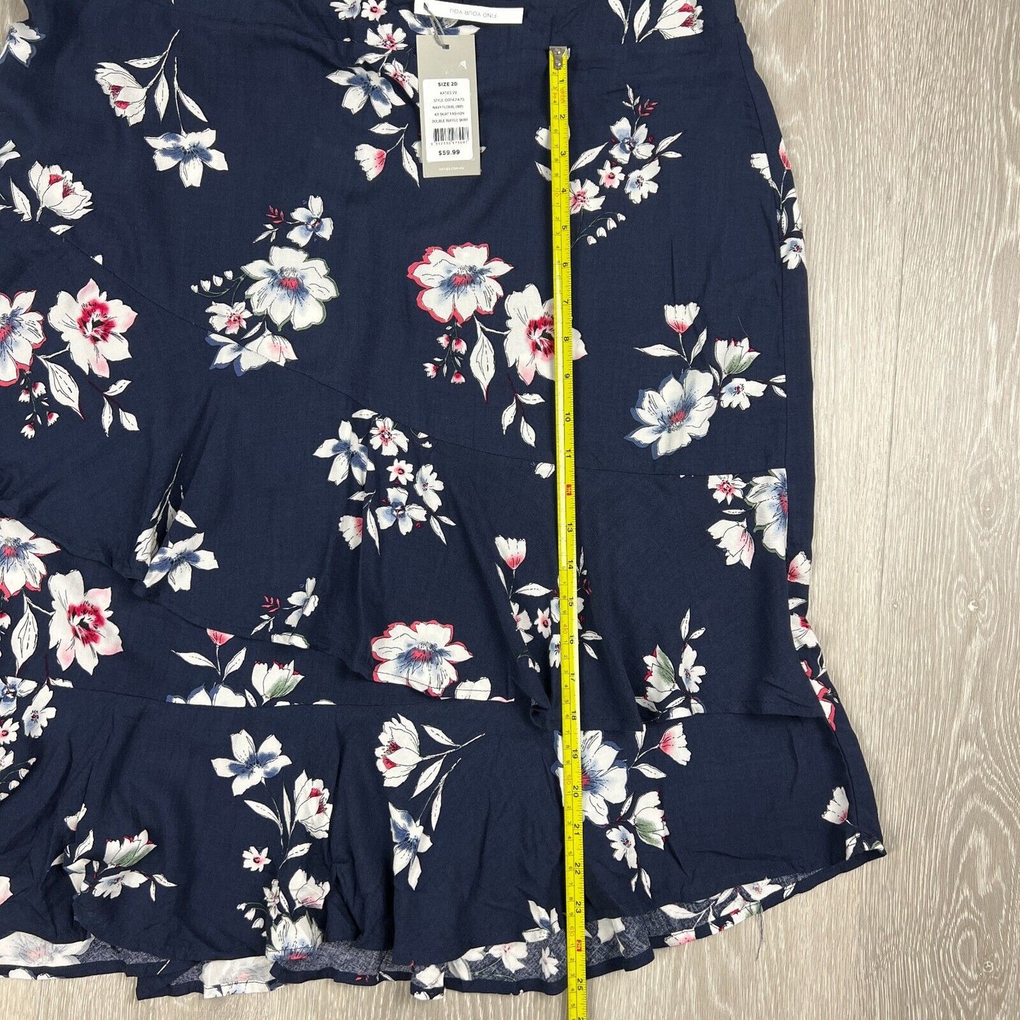 Katies Navy Floral Double Ruffel Womens Skirt Size 20 (New)