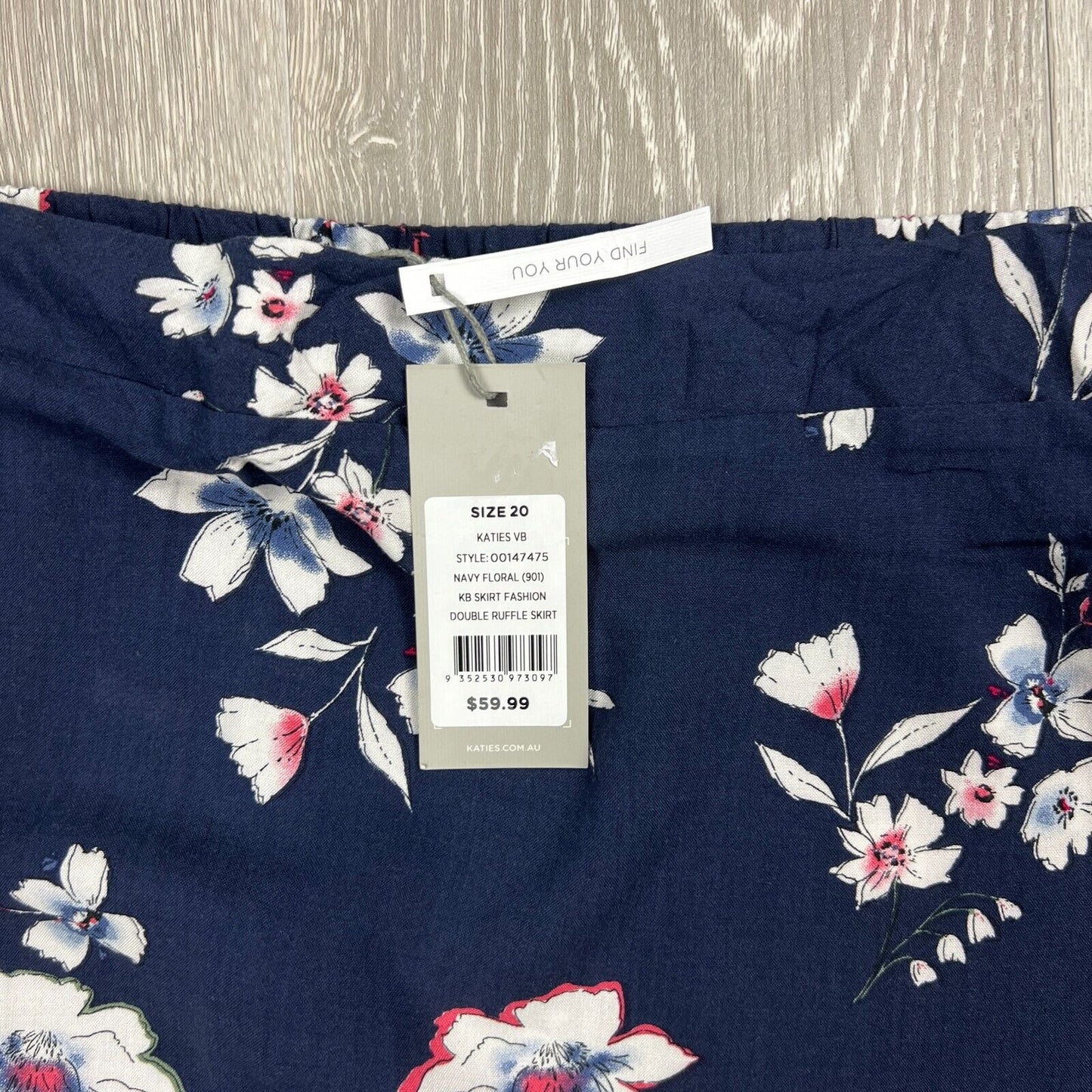 Katies Navy Floral Double Ruffel Womens Skirt Size 20 (New)