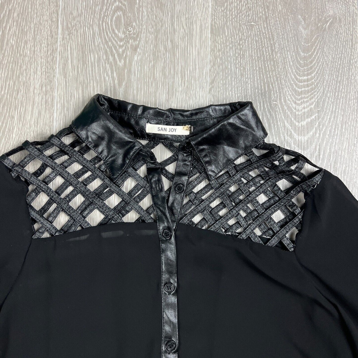 San Joy Womens Black Long Sleeve Sheer Blouse Size M