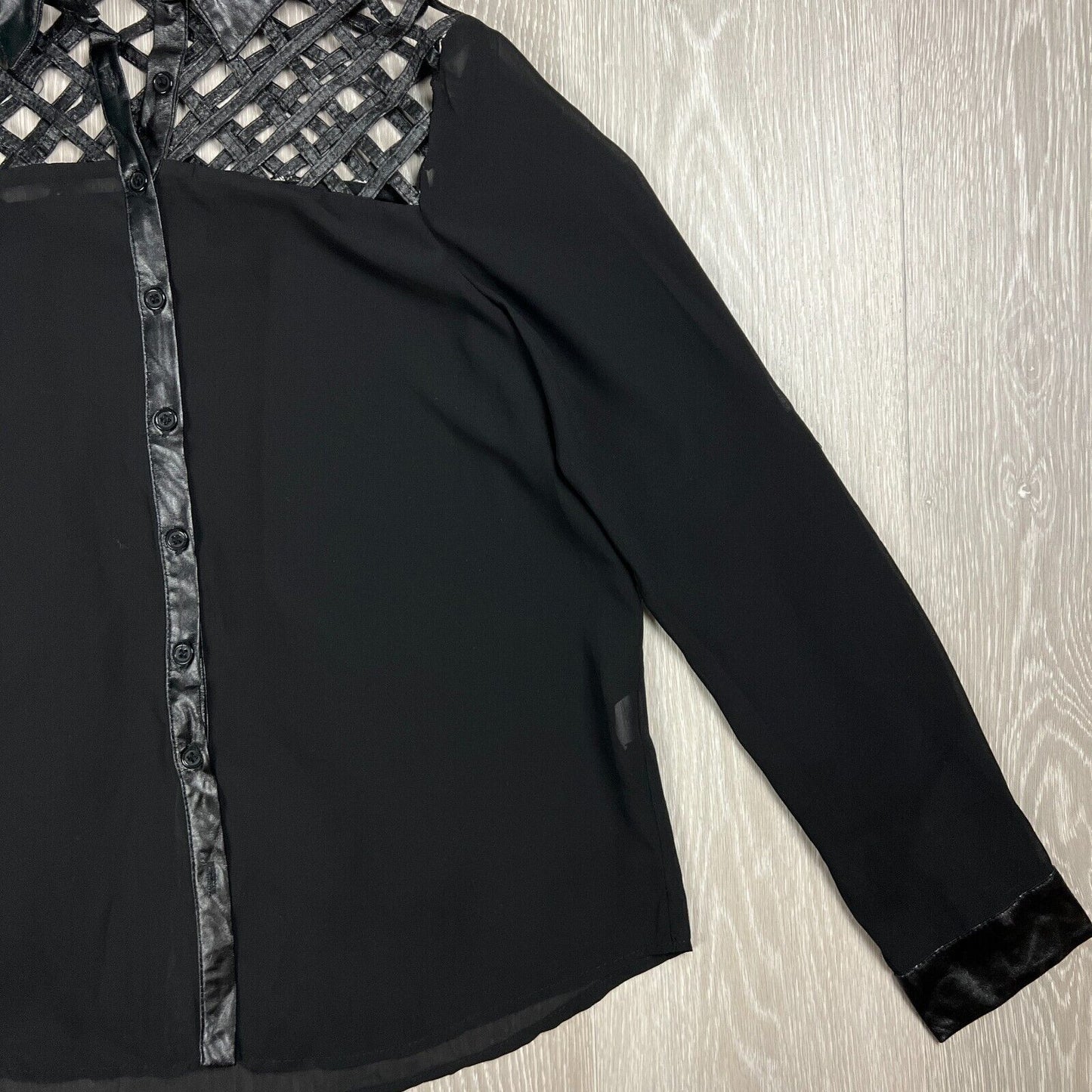 San Joy Womens Black Long Sleeve Sheer Blouse Size M