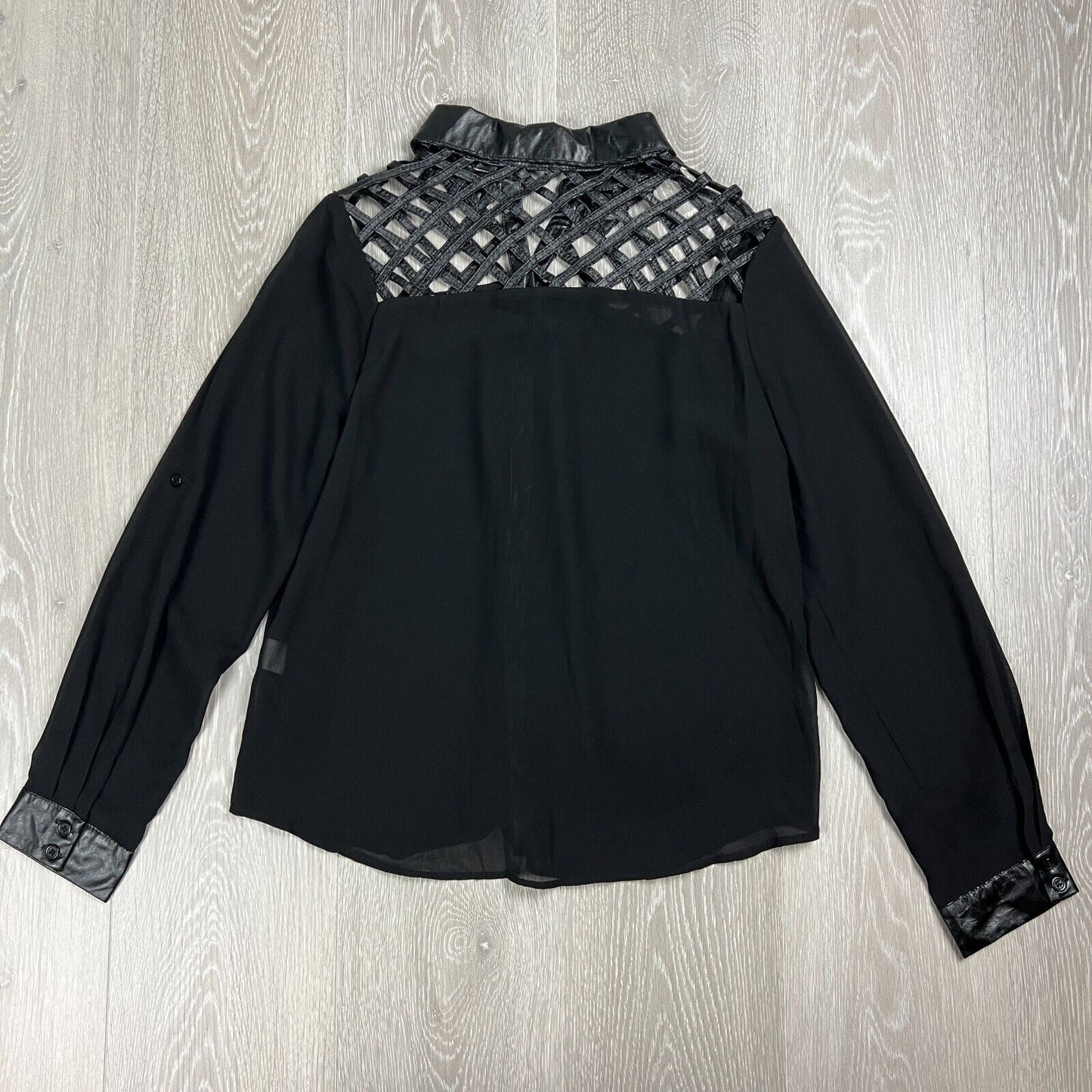 San Joy Womens Black Long Sleeve Sheer Blouse Size M