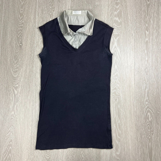 Rivamonti For Saks Fifth Avenue Womens Navy Blue Collared Tank Top Size L Approx