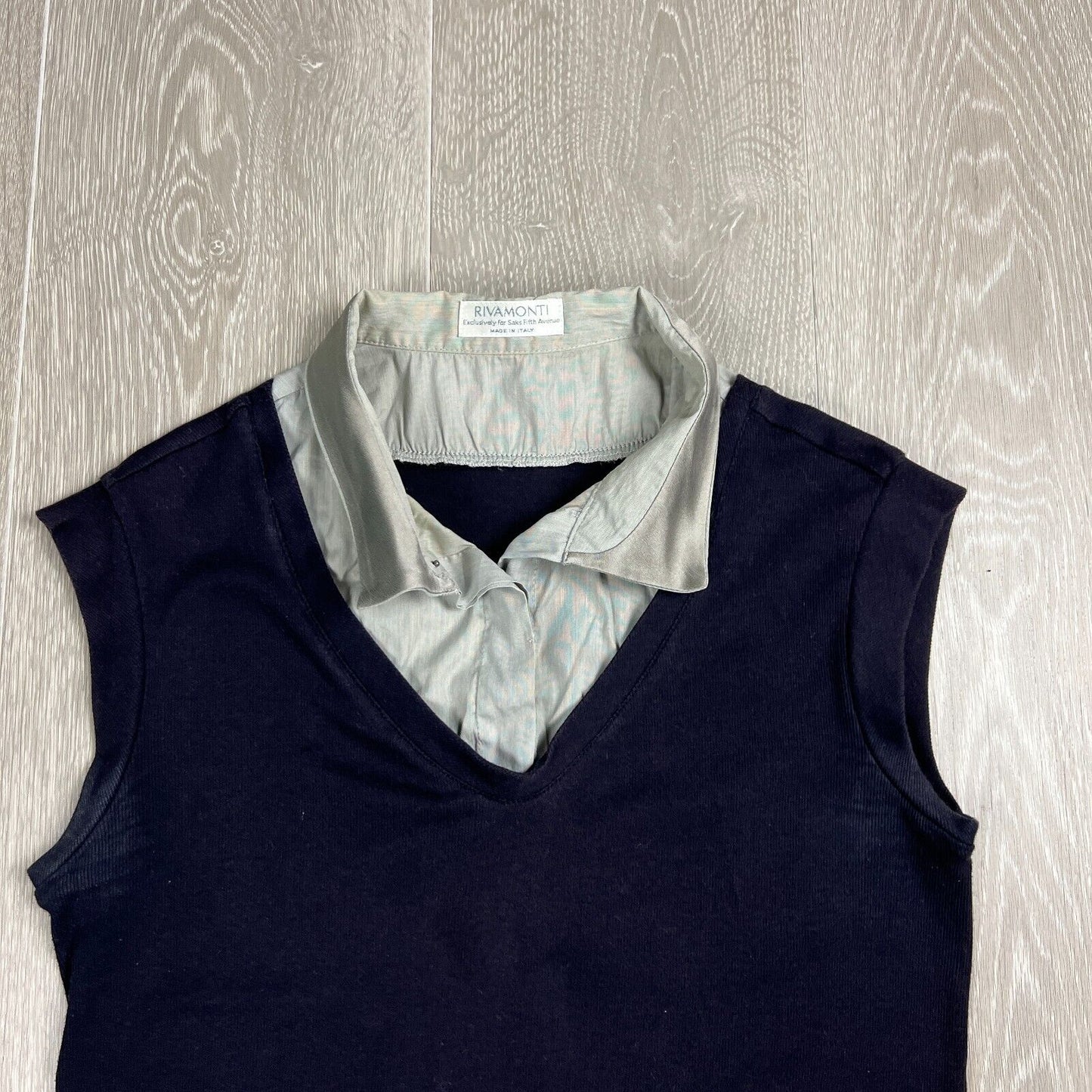 Rivamonti For Saks Fifth Avenue Womens Navy Blue Collared Tank Top Size L Approx