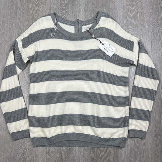 Life And Style Womens White And Grey Striped Jumper Size Medium  (New)