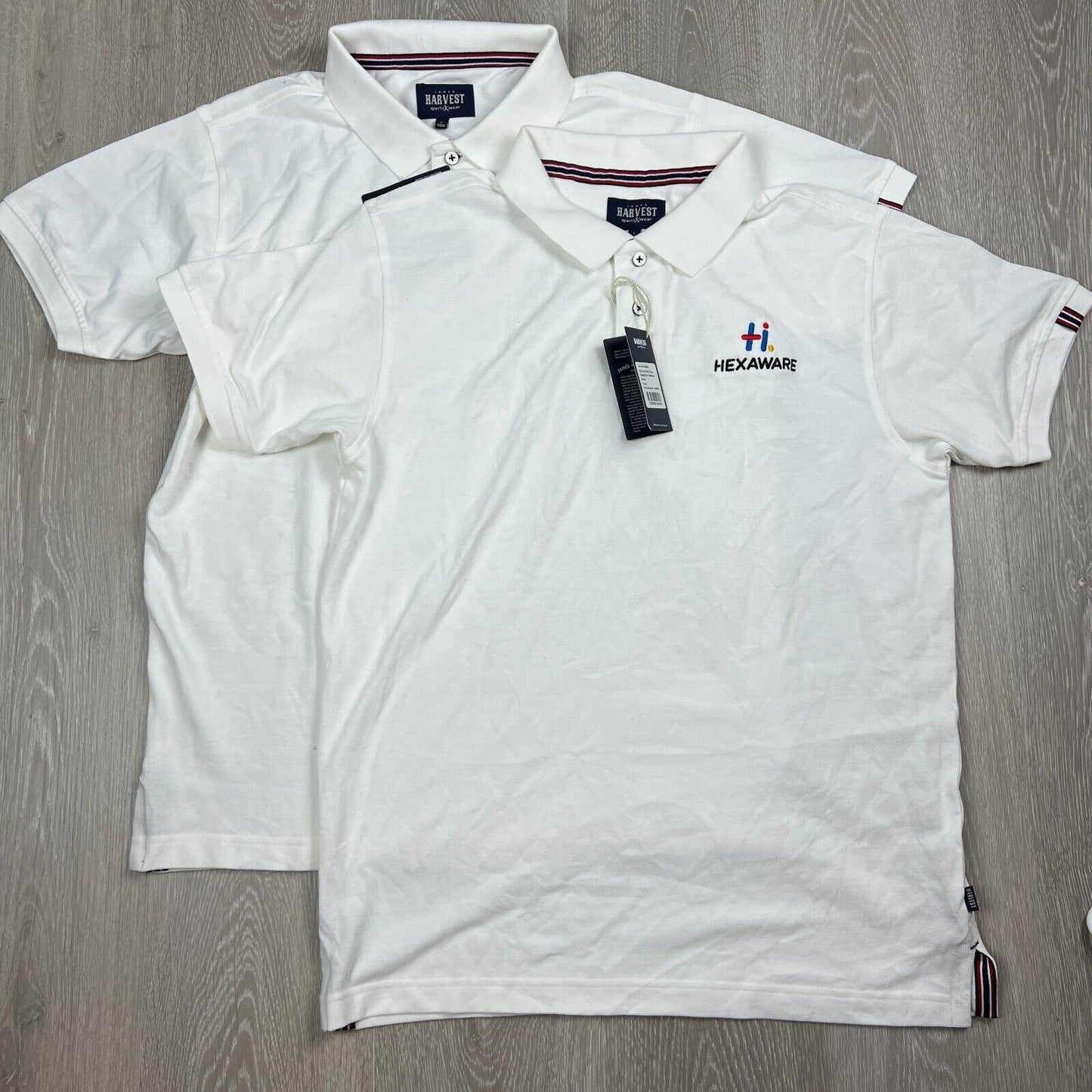 James Harvest Sportswear Mens Hexaware White Polo Shirts Size Large (2 Shirts)